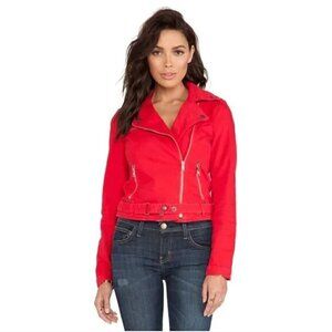 Current/Elliot Denim The Biker Jacket in Victory Red ASO Aria Montgomery